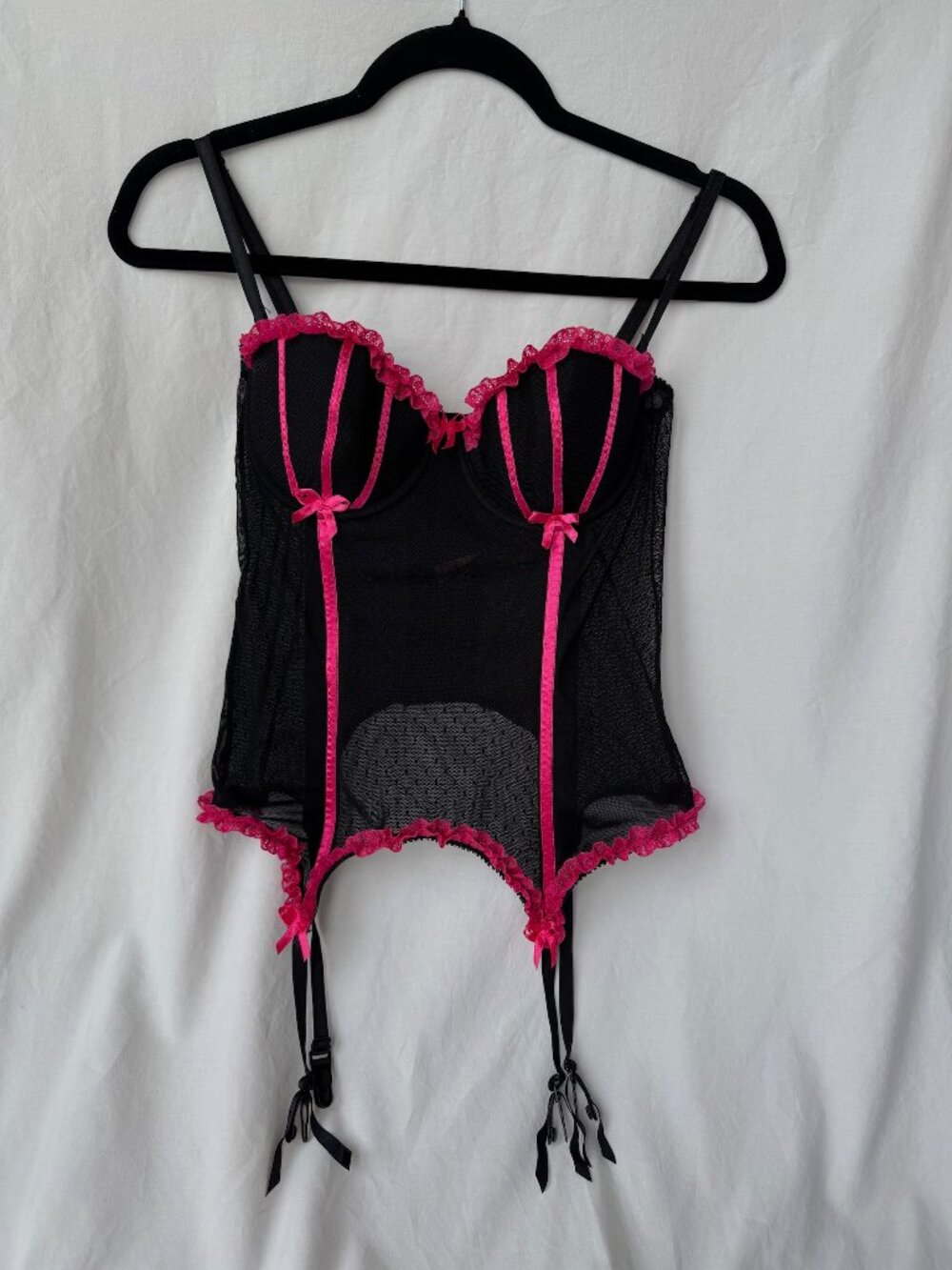 Vintage Y2K Victoria’s Secret Sexy Little Things Black Pink Garter Bustier M